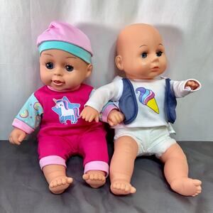 Soft Body 12" Baby Dolls Lot of 2 Blue Eyes Bald Vinyl Dressed Holly 2014
